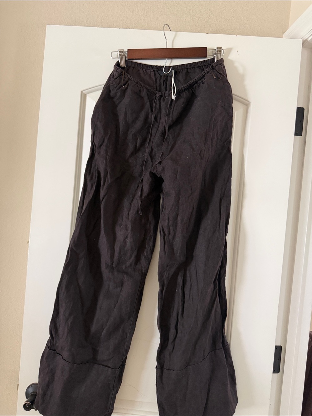 Zara Black Elastic Waist Linen-Blend Jogger Pants